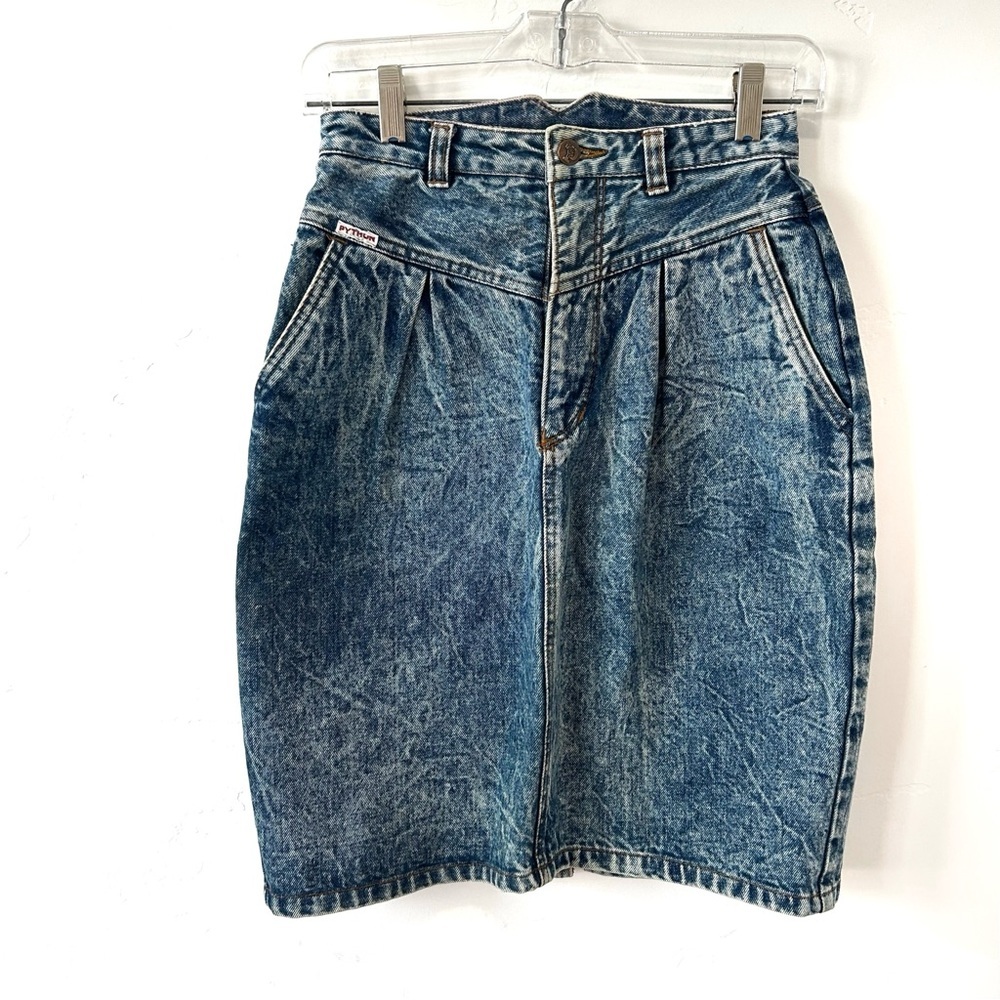 Vintage 80s Python Acid Wash High Waist Pleated Pencil Skirt Fits Size 0